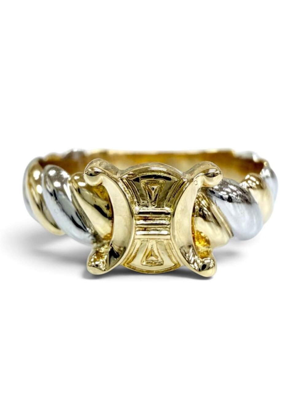 Celine Vintage Macadam Ring Yellow Gold Platinum JP